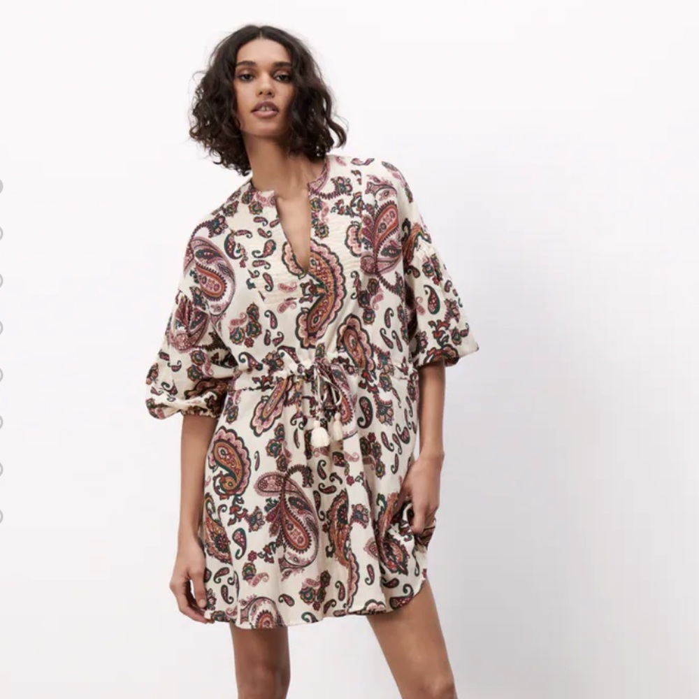 oversized  maternity Balloon sleeves & blouson & high waisted flare dress